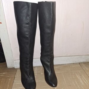Ann Taylor Black Leather Heeled Boots